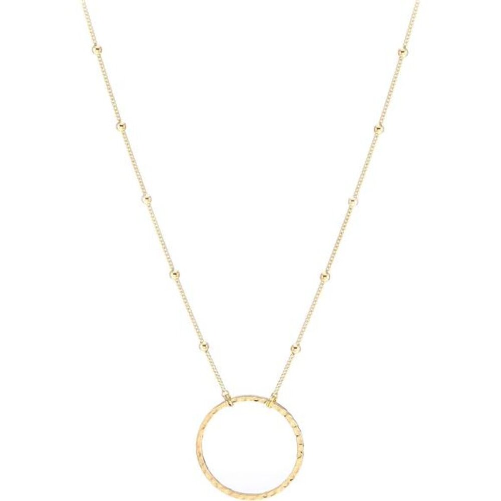 18K Gold Plated Circle Pendant Necklace Long Satellite Beaded Chain Trendy